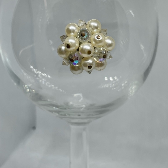 Hand crafted small stemmed wine glass embellished vintage jewelry pearl crystal - Picture 2 of 5